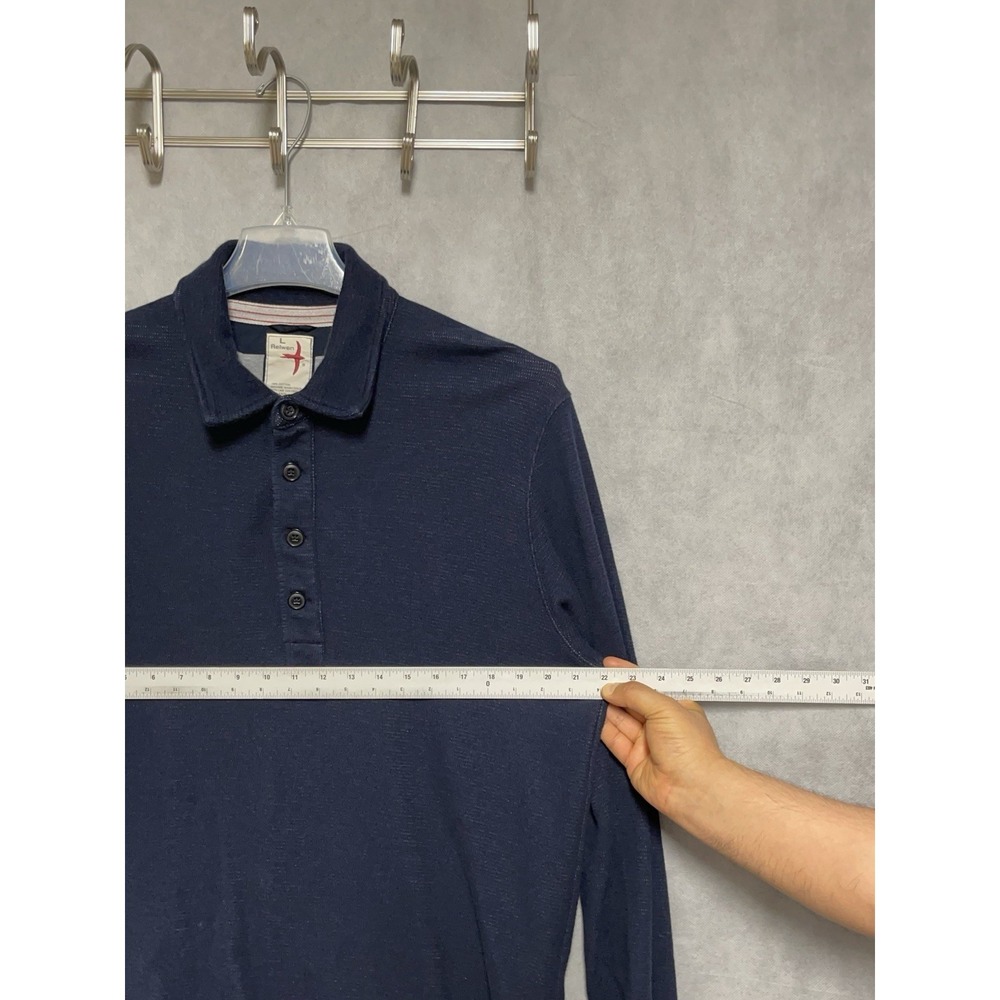 Relwen Sweater Men L Blue Micro Waffle Polo Thermal Knit Pullover Henley Jumper - Picture 3 of 6